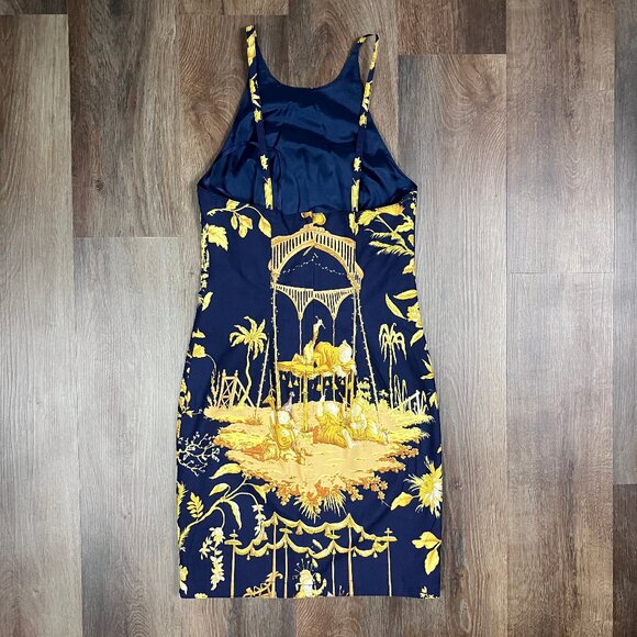 Mark E Toile Graphic Art Print Halter Mini Dress Navy Blue Cotton 2 4 Small XS - Picture 9 of 14